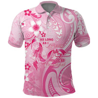 Personalised Memorial Pink Breast Cancer Awareness Polo Shirt Plumeria Floral Tribal Pattern - Polynesian Pride