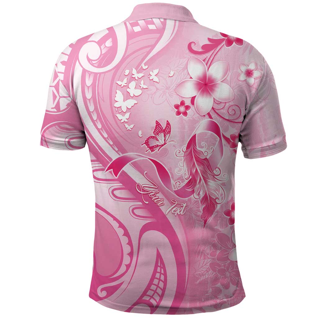 Personalised Memorial Pink Breast Cancer Awareness Polo Shirt Plumeria Floral Tribal Pattern - Polynesian Pride