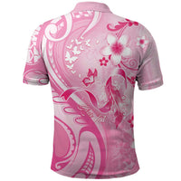 Personalised Memorial Pink Breast Cancer Awareness Polo Shirt Plumeria Floral Tribal Pattern - Polynesian Pride