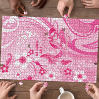 Memorial Pink Breast Cancer Awareness Puzzle Plumeria Floral Tribal Pattern - Polynesian Pride
