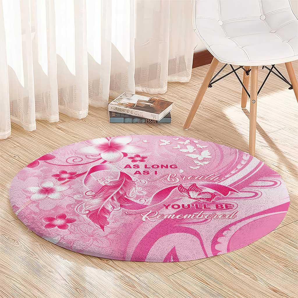 Memorial Pink Breast Cancer Awareness Round Carpet Plumeria Floral Tribal Pattern - Polynesian Pride