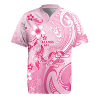 Personalised Memorial Pink Breast Cancer Awareness Rugby Jersey Plumeria Floral Tribal Pattern - Polynesian Pride