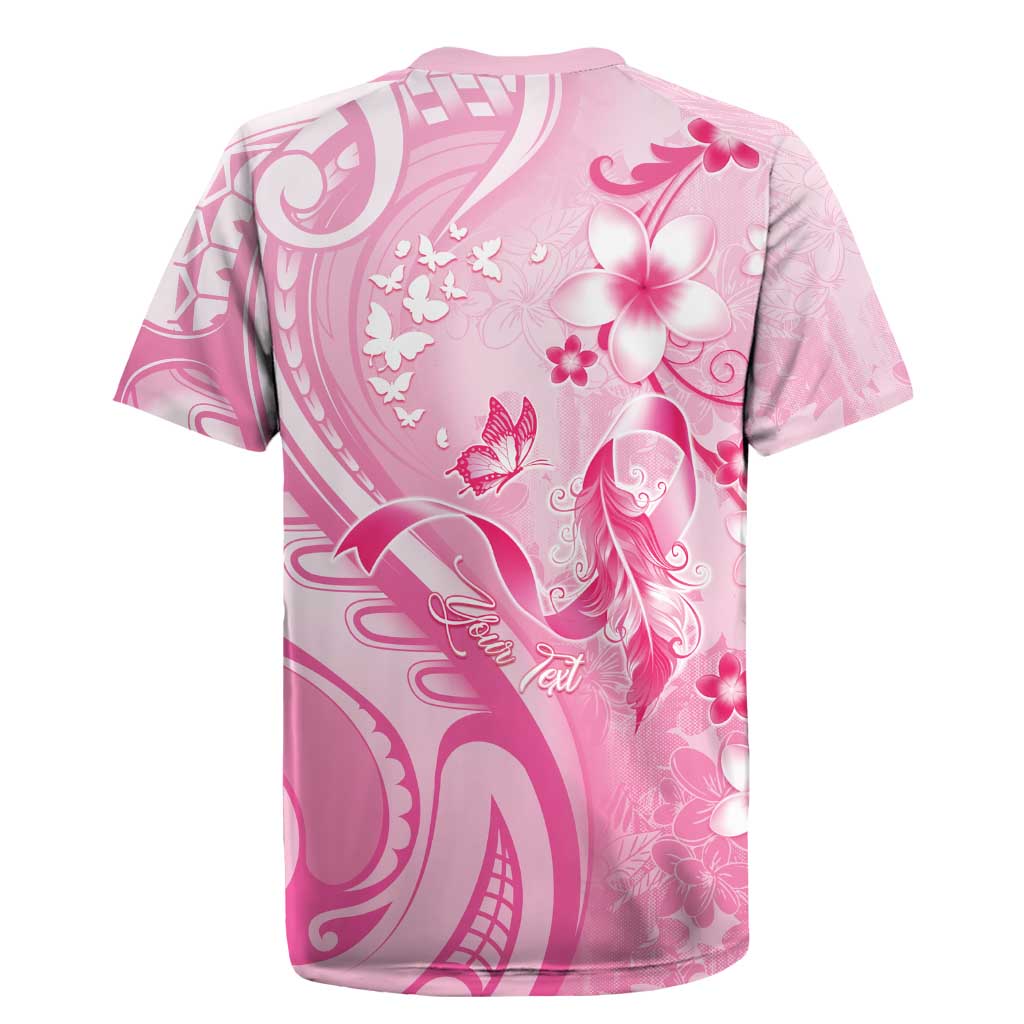Personalised Memorial Pink Breast Cancer Awareness Rugby Jersey Plumeria Floral Tribal Pattern - Polynesian Pride