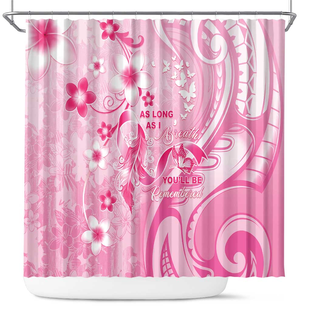 Memorial Pink Breast Cancer Awareness Shower Curtain Plumeria Floral Tribal Pattern - Polynesian Pride