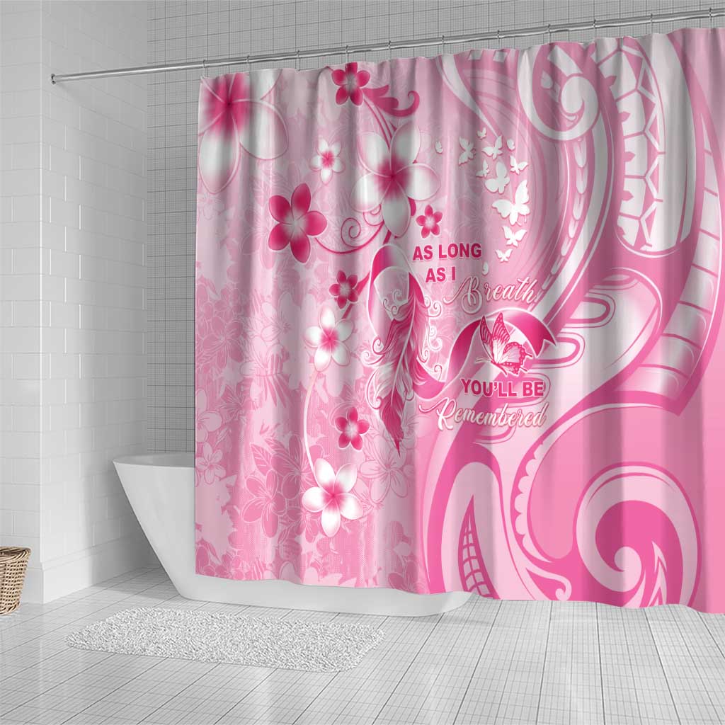 Memorial Pink Breast Cancer Awareness Shower Curtain Plumeria Floral Tribal Pattern - Polynesian Pride