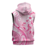Personalised Memorial Pink Breast Cancer Awareness Sleeveless Zip Hoodie Plumeria Floral Tribal Pattern - Polynesian Pride