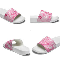 Memorial Pink Breast Cancer Awareness Slide Sandals Plumeria Floral Tribal Pattern - Polynesian Pride