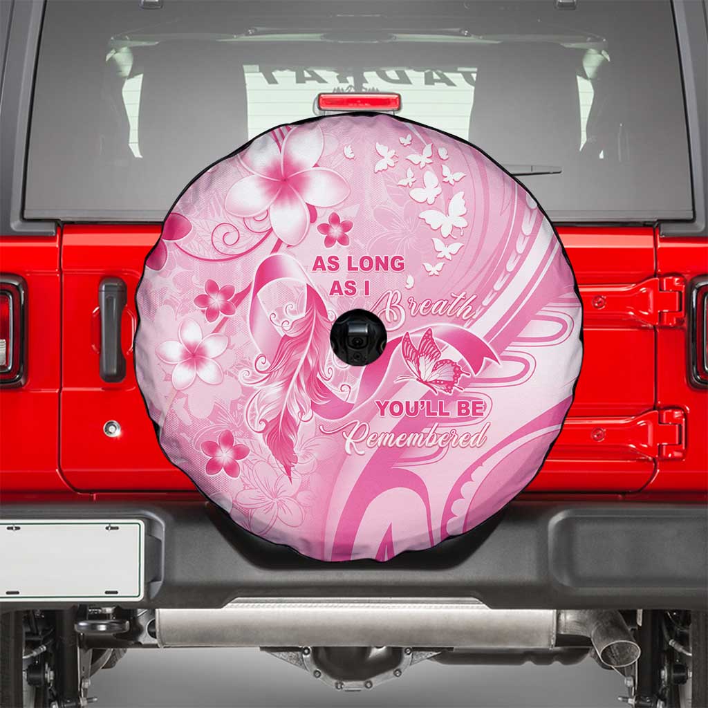 Memorial Pink Breast Cancer Awareness Spare Tire Cover Plumeria Floral Tribal Pattern - Polynesian Pride