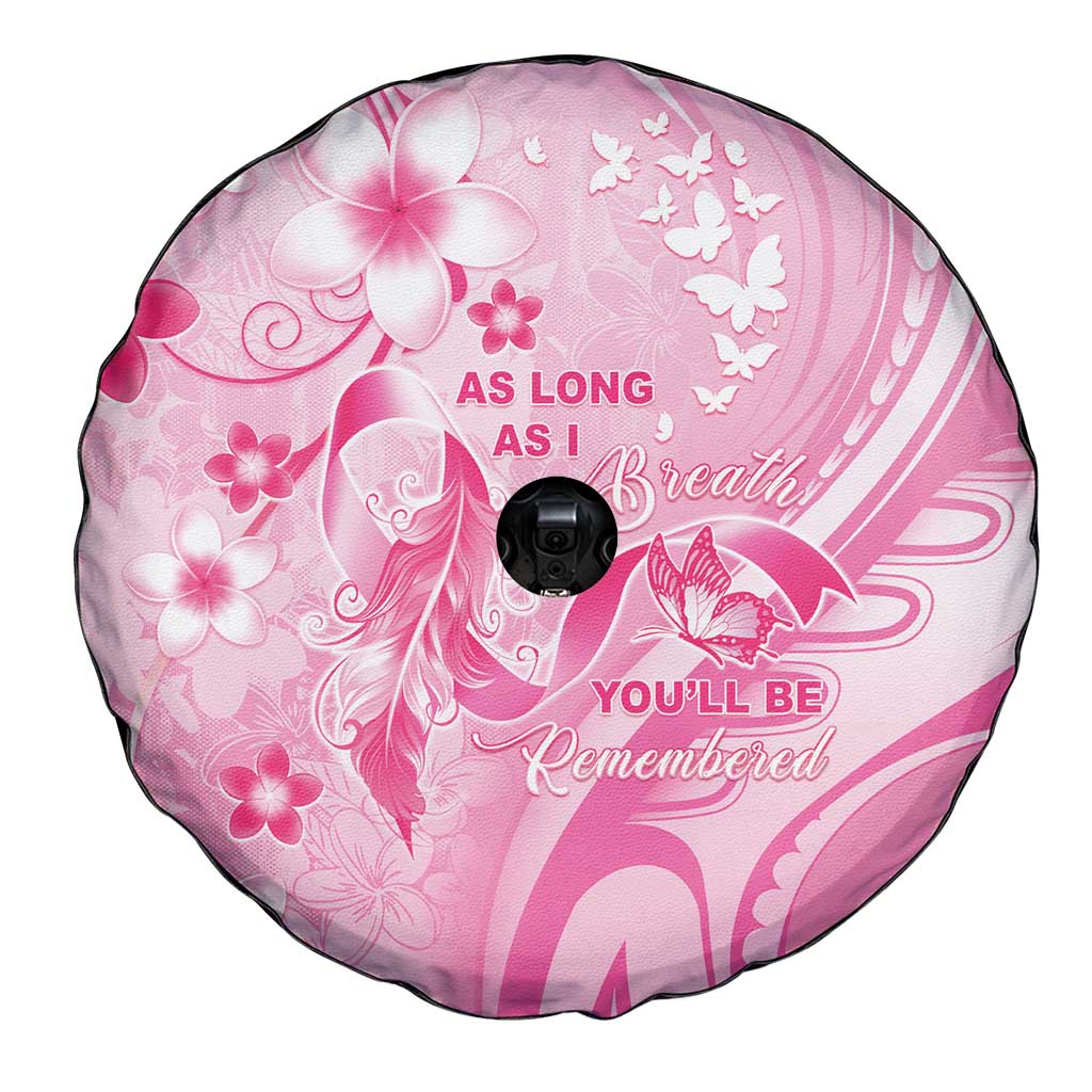 Memorial Pink Breast Cancer Awareness Spare Tire Cover Plumeria Floral Tribal Pattern - Polynesian Pride