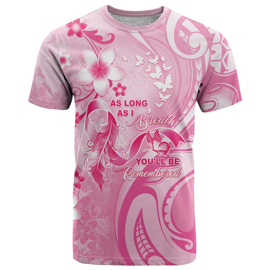 Personalised Memorial Pink Breast Cancer Awareness T Shirt Plumeria Floral Tribal Pattern - Polynesian Pride