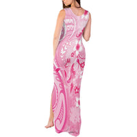 Personalised Memorial Pink Breast Cancer Awareness Tank Maxi Dress Plumeria Floral Tribal Pattern - Polynesian Pride