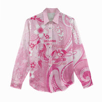 Personalised Memorial Pink Breast Cancer Awareness Women Casual Shirt Plumeria Floral Tribal Pattern - Polynesian Pride