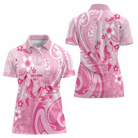 Personalised Memorial Pink Breast Cancer Awareness Women Polo Shirt Plumeria Floral Tribal Pattern - Polynesian Pride