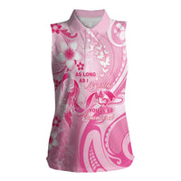 Personalised Memorial Pink Breast Cancer Awareness Women Sleeveless Polo Shirt Plumeria Floral Tribal Pattern - Polynesian Pride