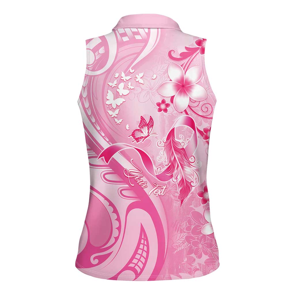 Personalised Memorial Pink Breast Cancer Awareness Women Sleeveless Polo Shirt Plumeria Floral Tribal Pattern - Polynesian Pride