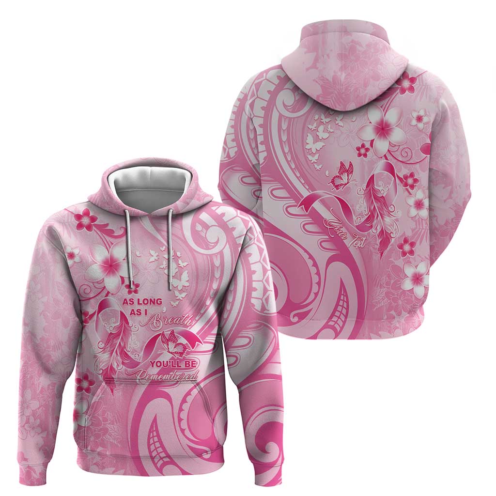 Personalised Memorial Pink Breast Cancer Awareness Zip Hoodie Plumeria Floral Tribal Pattern - Polynesian Pride