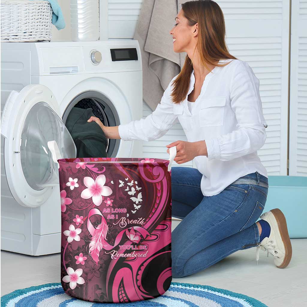 Memorial Breast Cancer Awareness Laundry Basket Plumeria Floral Tribal Pattern - Polynesian Pride