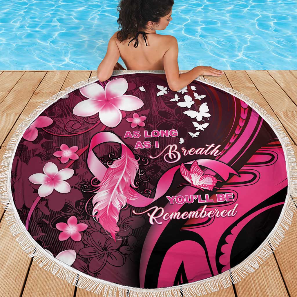 Memorial Breast Cancer Awareness Beach Blanket Plumeria Floral Tribal Pattern - Polynesian Pride