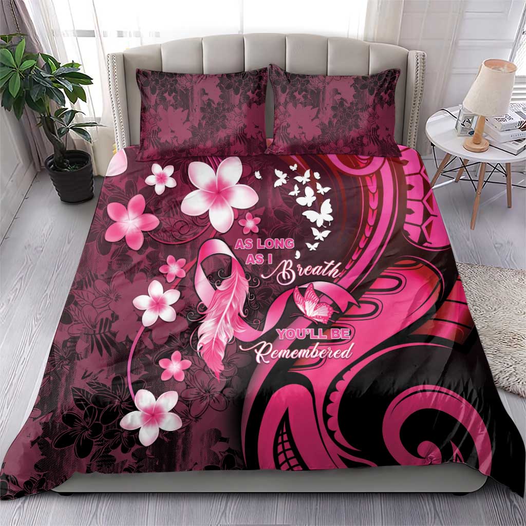 Memorial Breast Cancer Awareness Bedding Set Plumeria Floral Tribal Pattern - Polynesian Pride