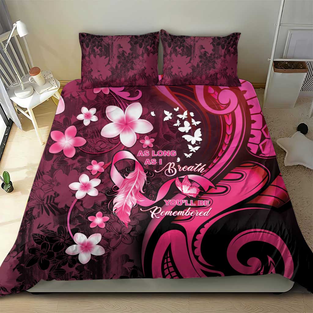 Memorial Breast Cancer Awareness Bedding Set Plumeria Floral Tribal Pattern - Polynesian Pride
