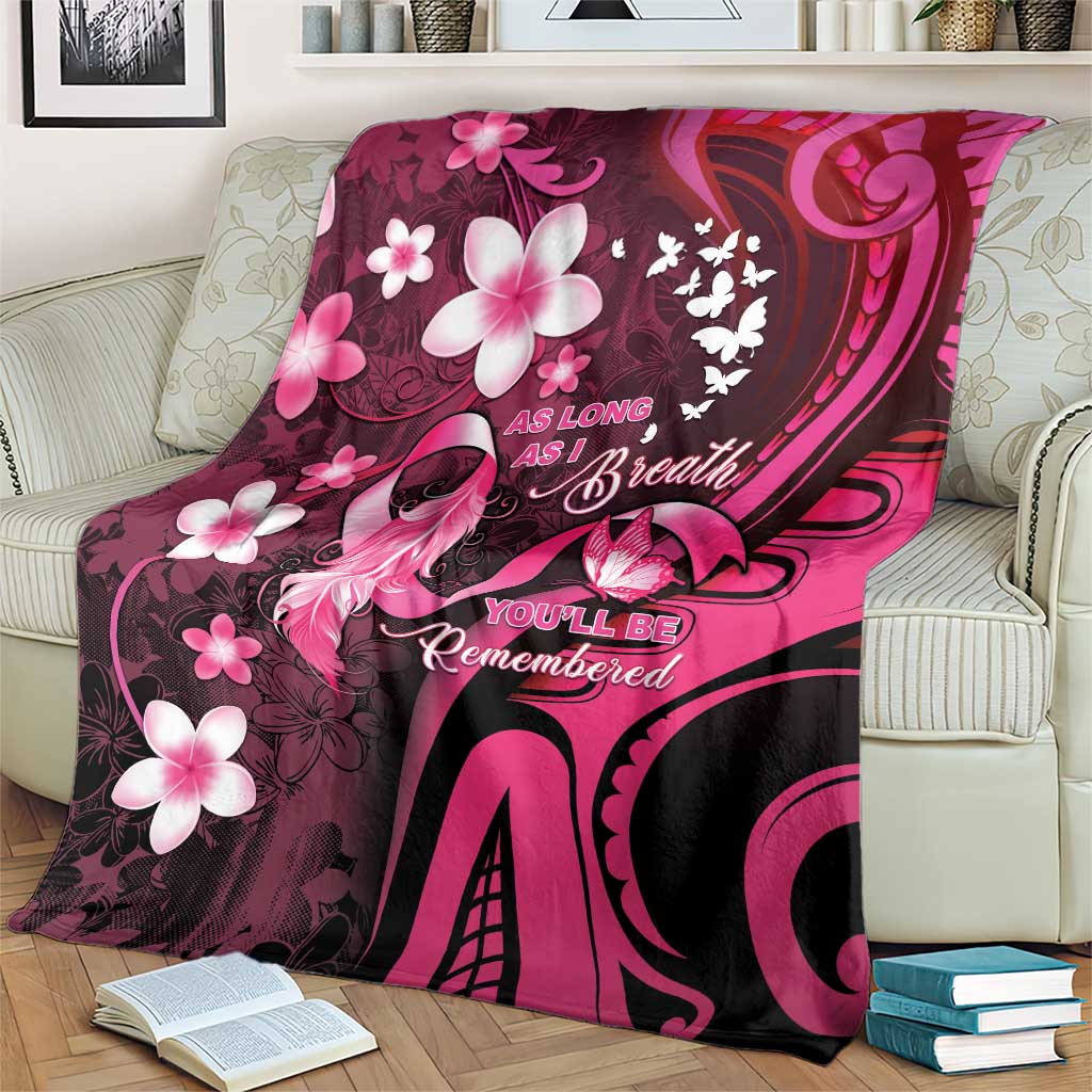 Memorial Breast Cancer Awareness Blanket Plumeria Floral Tribal Pattern - Polynesian Pride