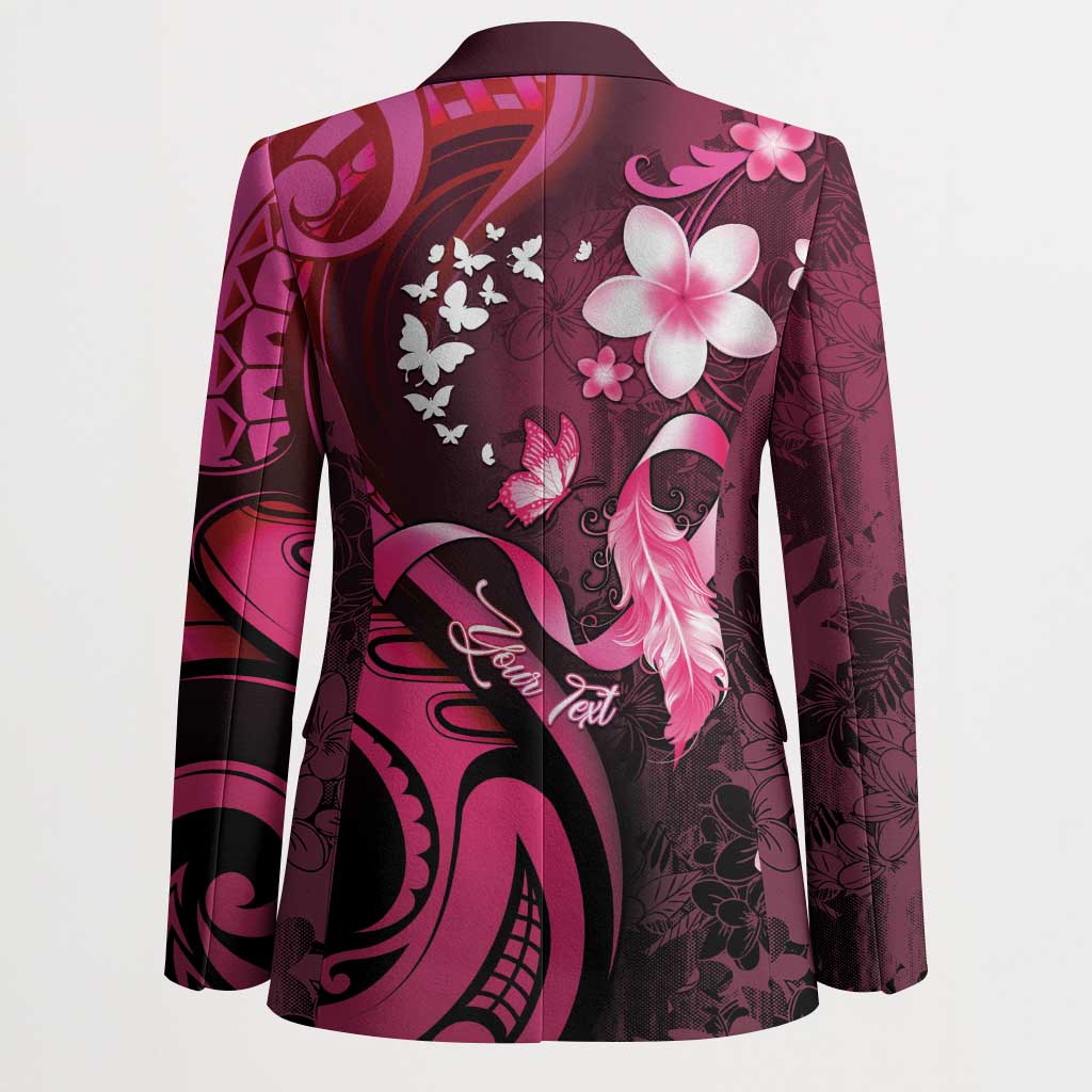 Personalised Memorial Breast Cancer Awareness Blazer Plumeria Floral Tribal Pattern - Polynesian Pride