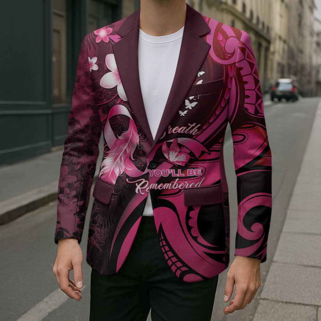 Personalised Memorial Breast Cancer Awareness Blazer Plumeria Floral Tribal Pattern - Polynesian Pride