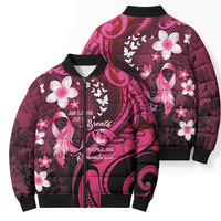 Personalised Memorial Breast Cancer Awareness Bomber Puffer Jacket Plumeria Floral Tribal Pattern - Polynesian Pride
