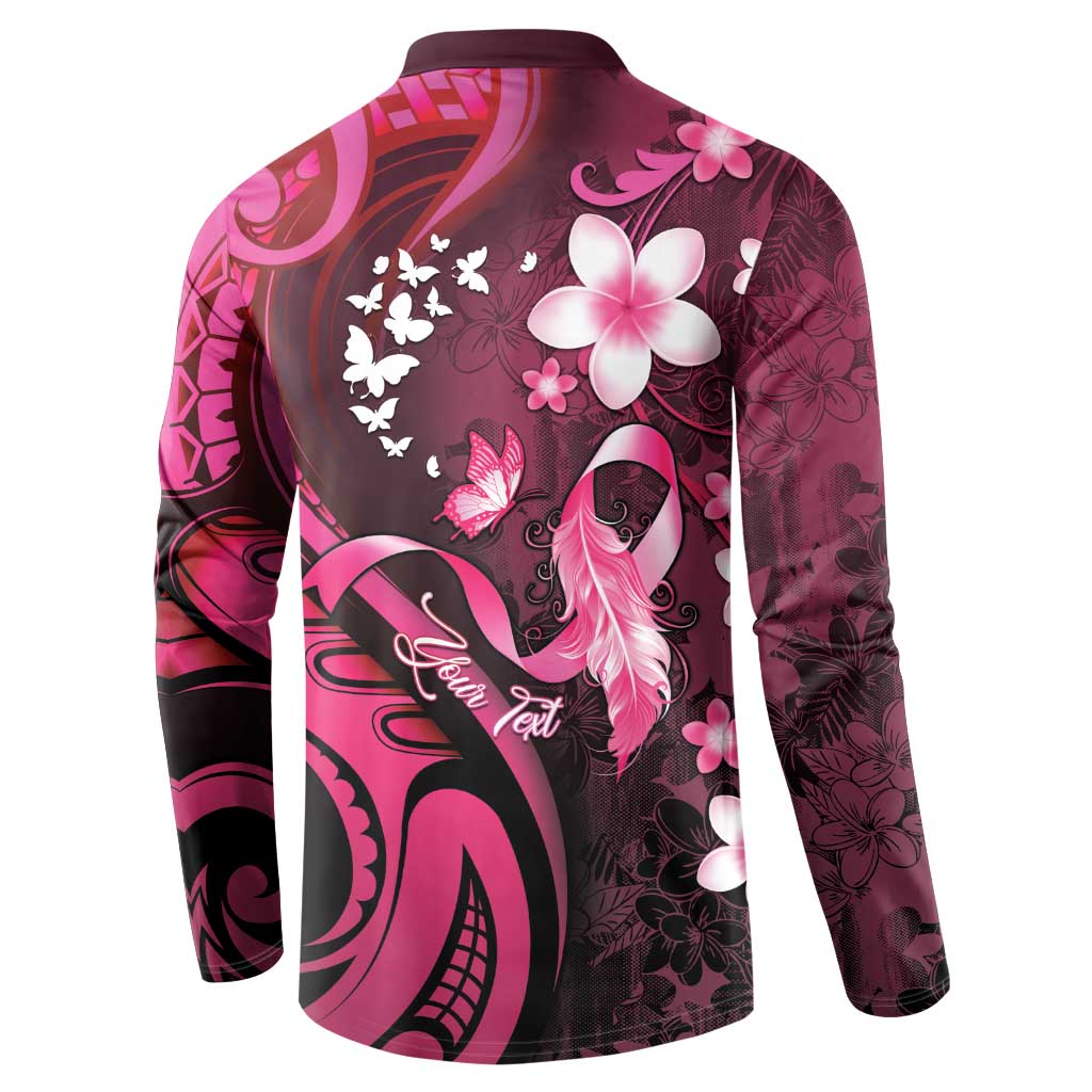 Personalised Memorial Breast Cancer Awareness Button Sweatshirt Plumeria Floral Tribal Pattern - Polynesian Pride