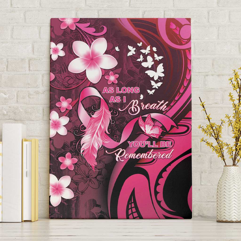 Memorial Breast Cancer Awareness Canvas Wall Art Plumeria Floral Tribal Pattern - Polynesian Pride