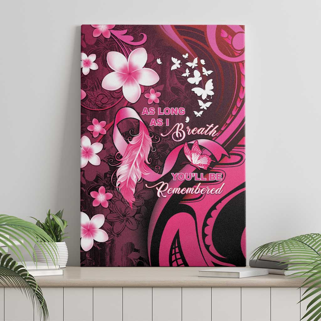 Memorial Breast Cancer Awareness Canvas Wall Art Plumeria Floral Tribal Pattern - Polynesian Pride