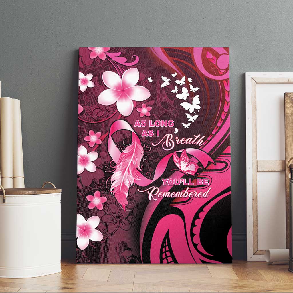 Memorial Breast Cancer Awareness Canvas Wall Art Plumeria Floral Tribal Pattern - Polynesian Pride
