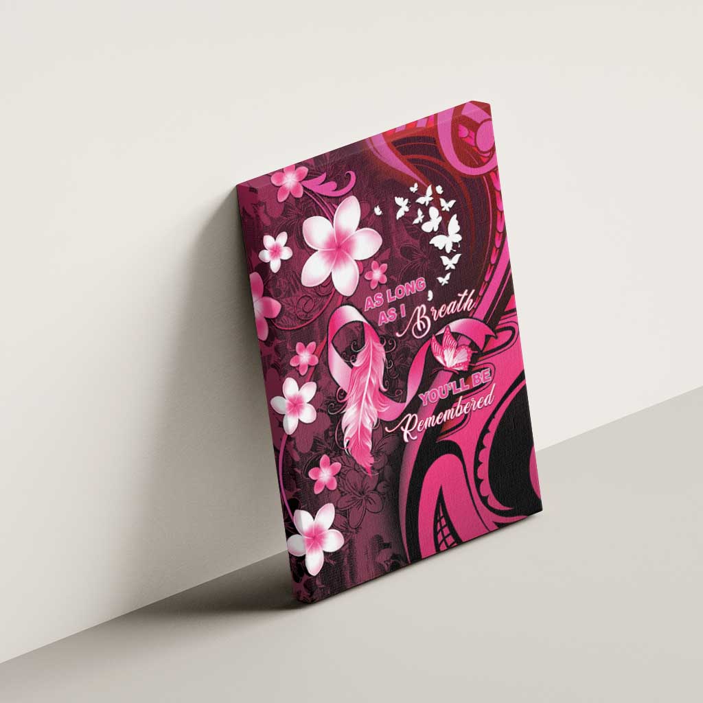 Memorial Breast Cancer Awareness Canvas Wall Art Plumeria Floral Tribal Pattern - Polynesian Pride