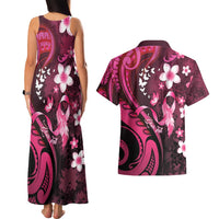 Personalised Memorial Breast Cancer Awareness Couples Matching Tank Maxi Dress and Hawaiian Shirt Plumeria Floral Tribal Pattern - Polynesian Pride