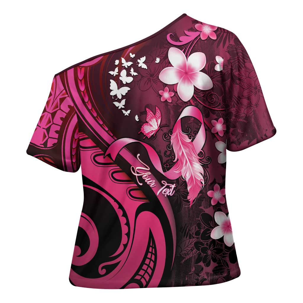Personalised Memorial Breast Cancer Awareness Cross Shoulder Shirt Plumeria Floral Tribal Pattern - Polynesian Pride