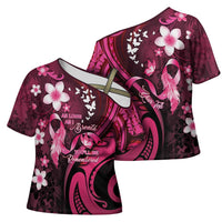 Personalised Memorial Breast Cancer Awareness Cross Shoulder Shirt Plumeria Floral Tribal Pattern - Polynesian Pride