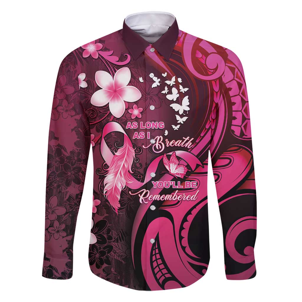 Personalised Memorial Breast Cancer Awareness Family Matching Long Sleeve Bodycon Dress and Hawaiian Shirt Plumeria Floral Tribal Pattern - Polynesian Pride