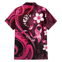 Personalised Memorial Breast Cancer Awareness Family Matching Off The Shoulder Long Sleeve Dress and Hawaiian Shirt Plumeria Floral Tribal Pattern - Polynesian Pride