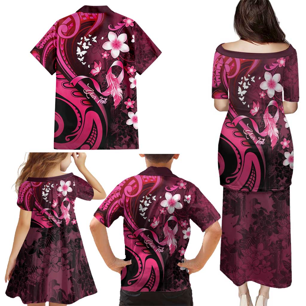 Personalised Memorial Breast Cancer Awareness Family Matching Puletasi and Hawaiian Shirt Plumeria Floral Tribal Pattern - Polynesian Pride
