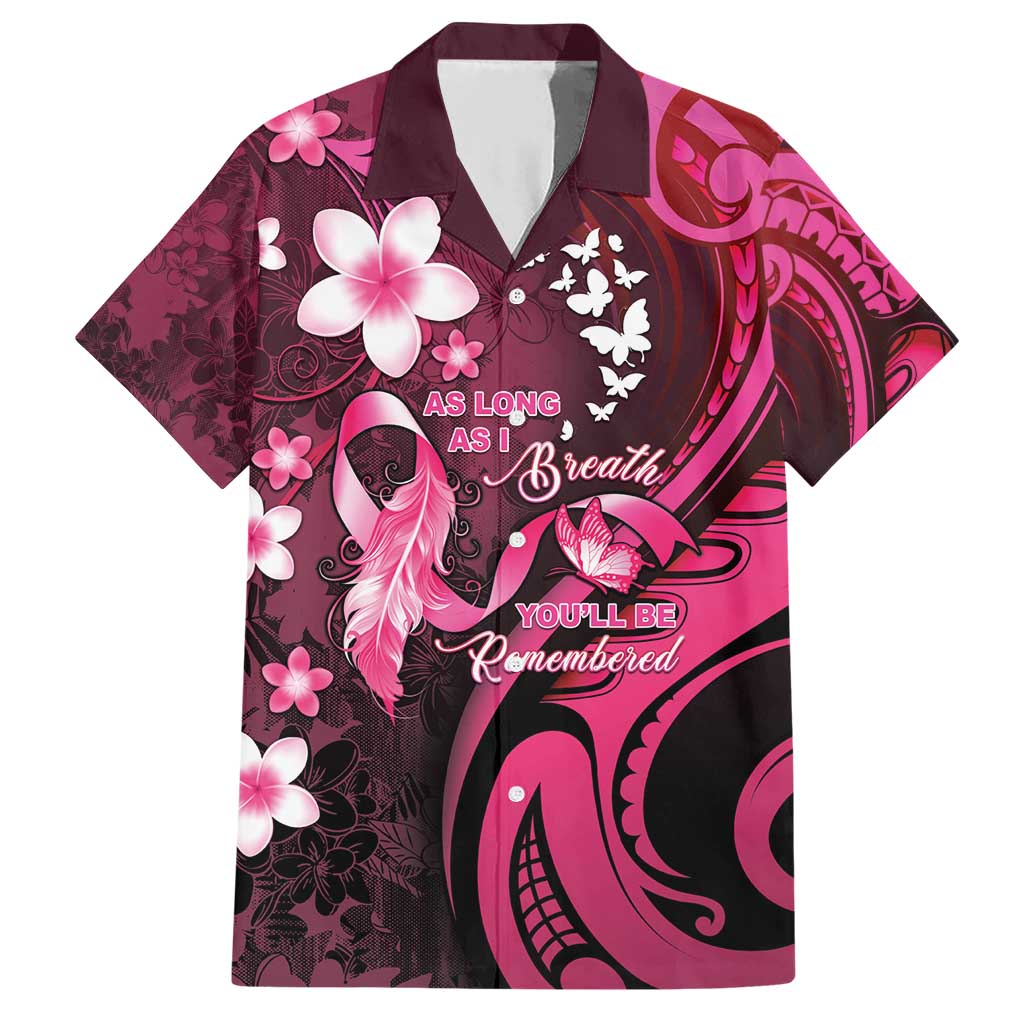 Personalised Memorial Breast Cancer Awareness Family Matching Short Sleeve Bodycon Dress and Hawaiian Shirt Plumeria Floral Tribal Pattern - Polynesian Pride