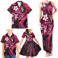 Personalised Memorial Breast Cancer Awareness Family Matching Tank Maxi Dress and Hawaiian Shirt Plumeria Floral Tribal Pattern - Polynesian Pride