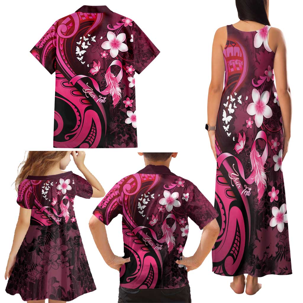 Personalised Memorial Breast Cancer Awareness Family Matching Tank Maxi Dress and Hawaiian Shirt Plumeria Floral Tribal Pattern - Polynesian Pride