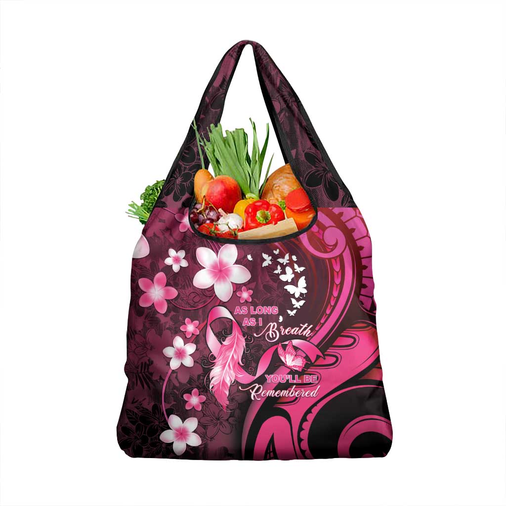 Memorial Breast Cancer Awareness Grocery Bag Plumeria Floral Tribal Pattern - Polynesian Pride