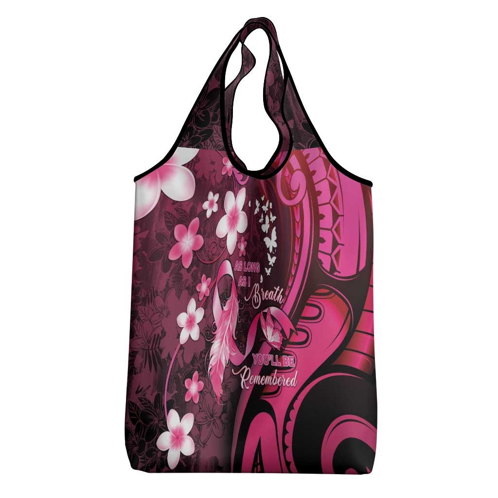 Memorial Breast Cancer Awareness Grocery Bag Plumeria Floral Tribal Pattern - Polynesian Pride