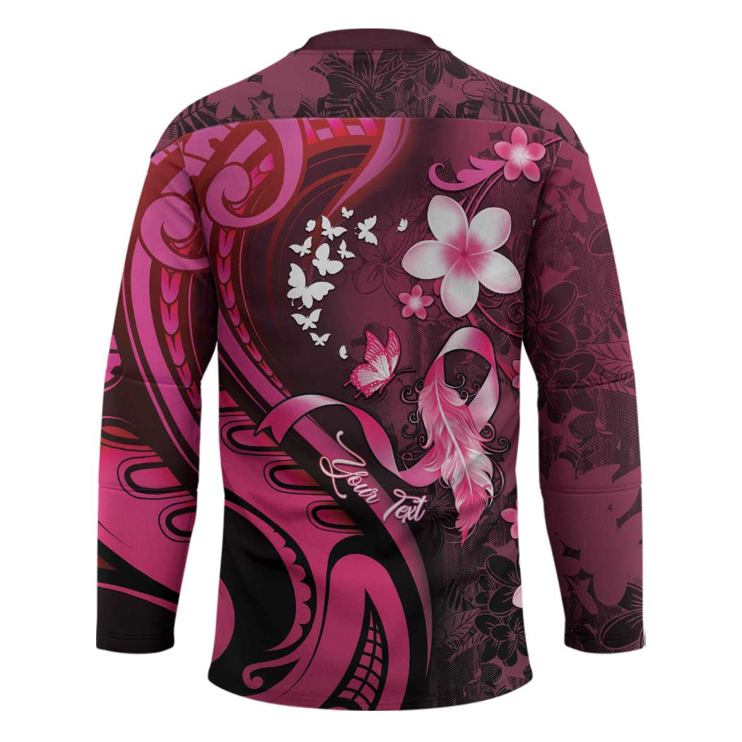 Personalised Memorial Breast Cancer Awareness Hockey Jersey Plumeria Floral Tribal Pattern - Polynesian Pride