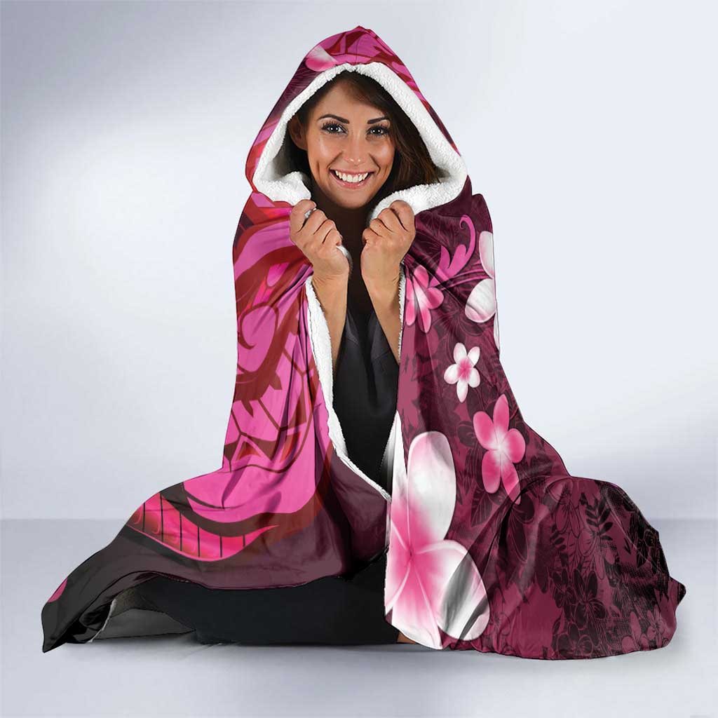Memorial Breast Cancer Awareness Hooded Blanket Plumeria Floral Tribal Pattern - Polynesian Pride