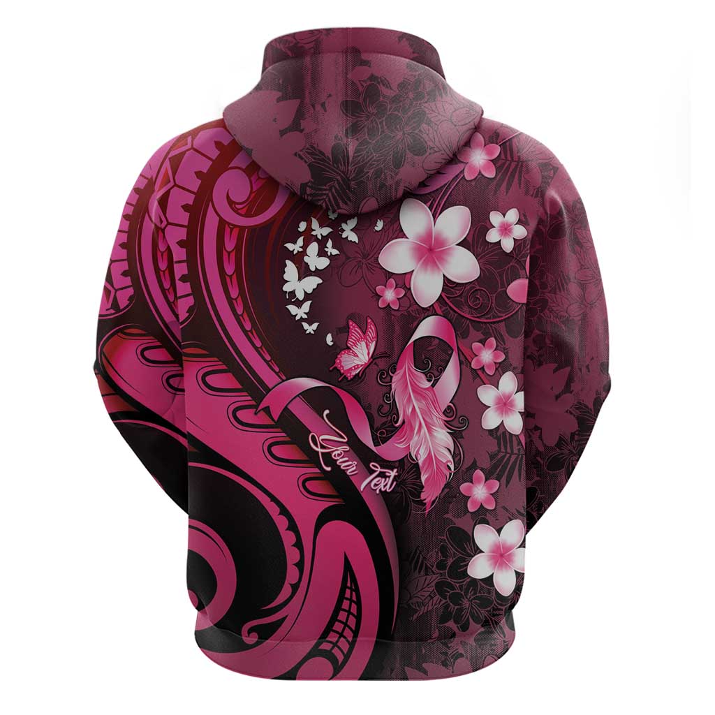 Personalised Memorial Breast Cancer Awareness Hoodie Plumeria Floral Tribal Pattern - Polynesian Pride