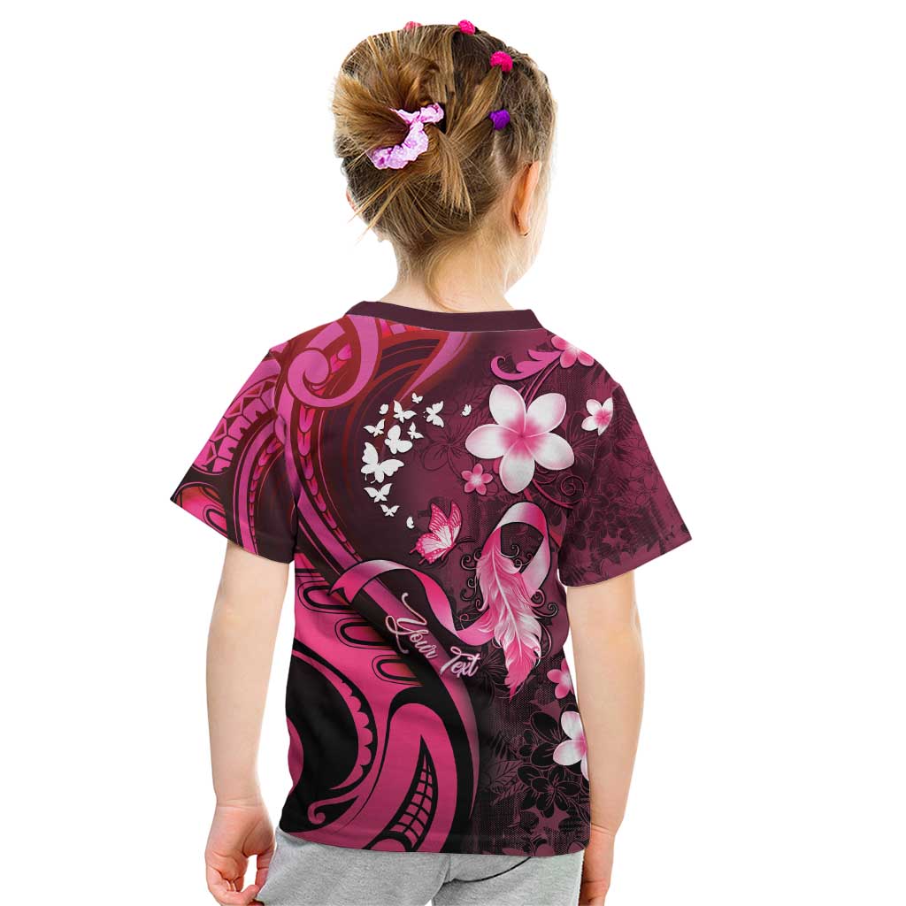 Personalised Memorial Breast Cancer Awareness Kid T Shirt Plumeria Floral Tribal Pattern - Polynesian Pride
