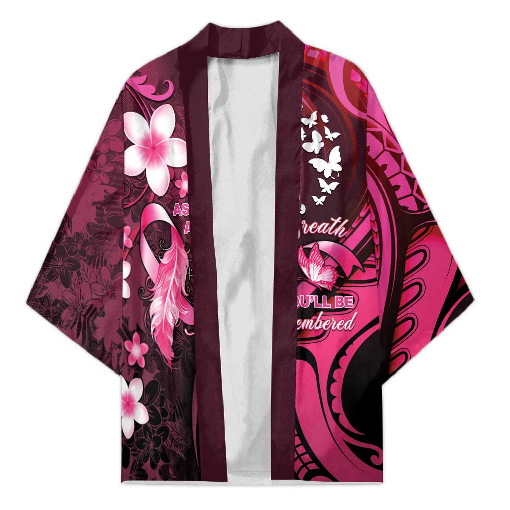 Personalised Memorial Breast Cancer Awareness Kimono Plumeria Floral Tribal Pattern - Polynesian Pride