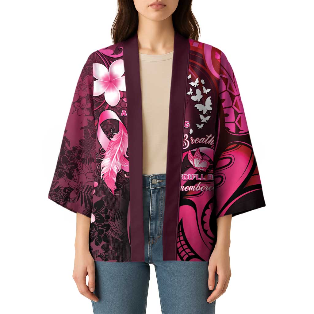 Personalised Memorial Breast Cancer Awareness Kimono Plumeria Floral Tribal Pattern - Polynesian Pride